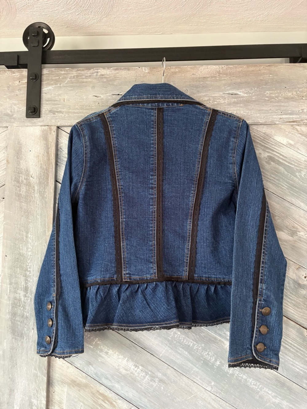 New Identity Vintage Denim and Lace Peplum Jacket - Picture 3 of 5